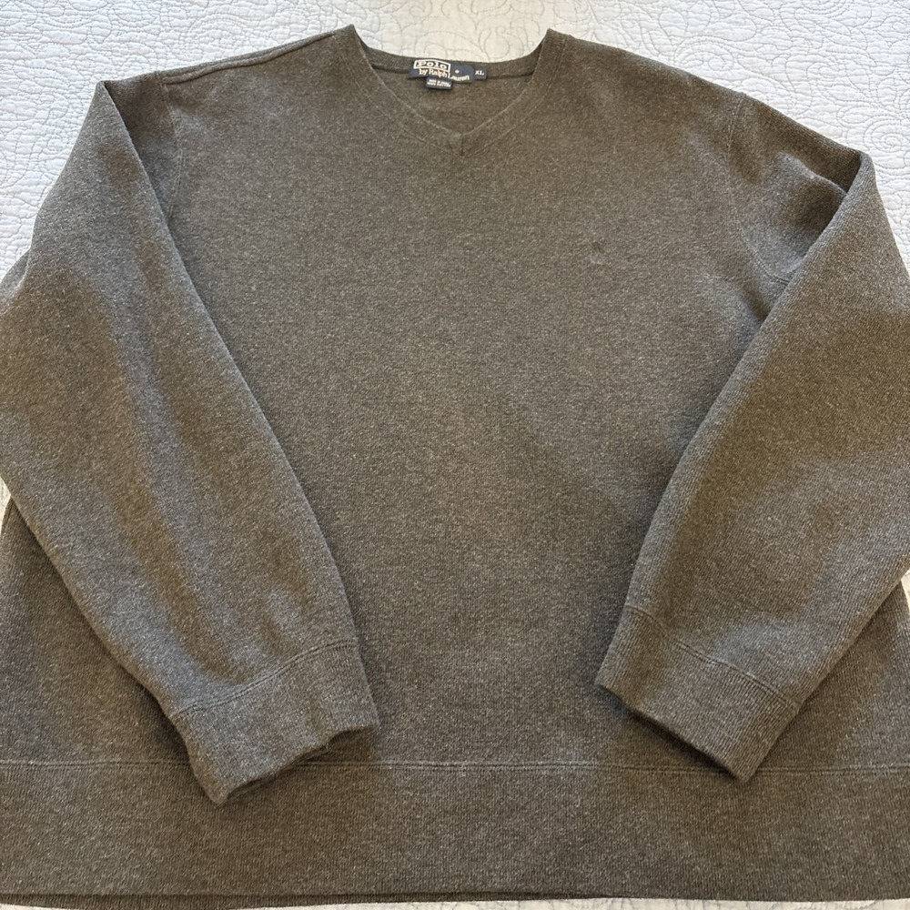 Polo Ralph Lauren Mens XL Cotton Gray V Neck Sweatshirt
